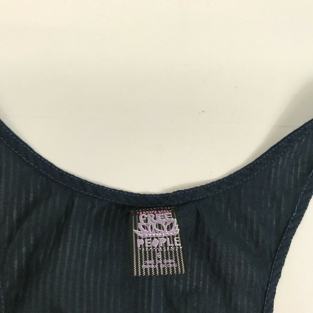 Free People Womens Tank Top Full Zip Blue Striped Cotton Sleeveless Shirt Size 6 - Picture 4 of 12